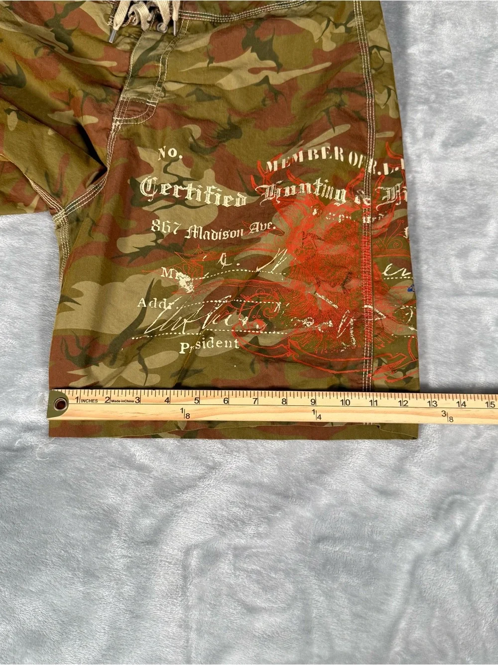 Vintage Polo Ralph Lauren Board Shorts Mens 34 8.5” Hunting Fishing Club Camo